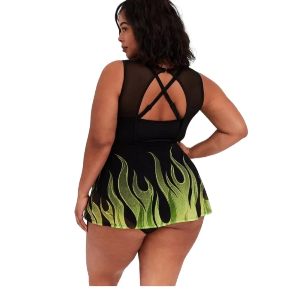 Torrid Women’s Plus Size 4X Black Flame Maleficent Disney Villian Swim  Dress - Picture 2 of 7